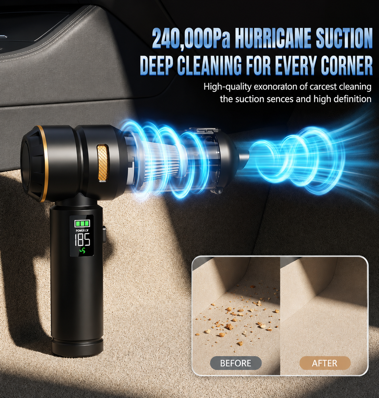 Car Vacuum Cleaner Cordless,24 000PA High Power Mini Vacuum Cleaner